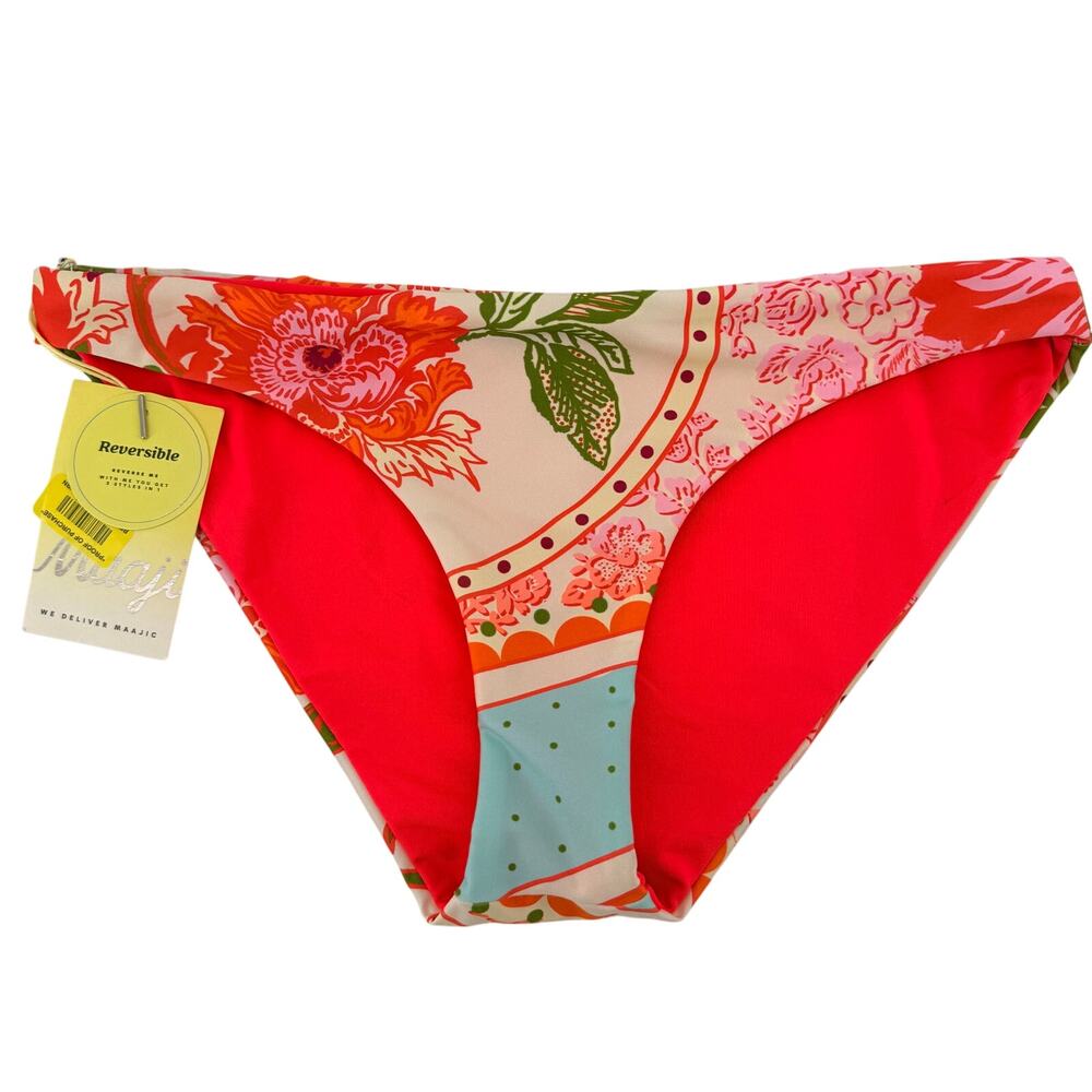 Maaji Reversibe Jungle Groove Flirt Bikini Bottoms Womens Sz L Floral Rose Print